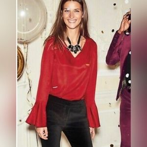 Boden | Poinsettia Red Lucie Silk-Blend Bell-Sleeve Top - Size 2